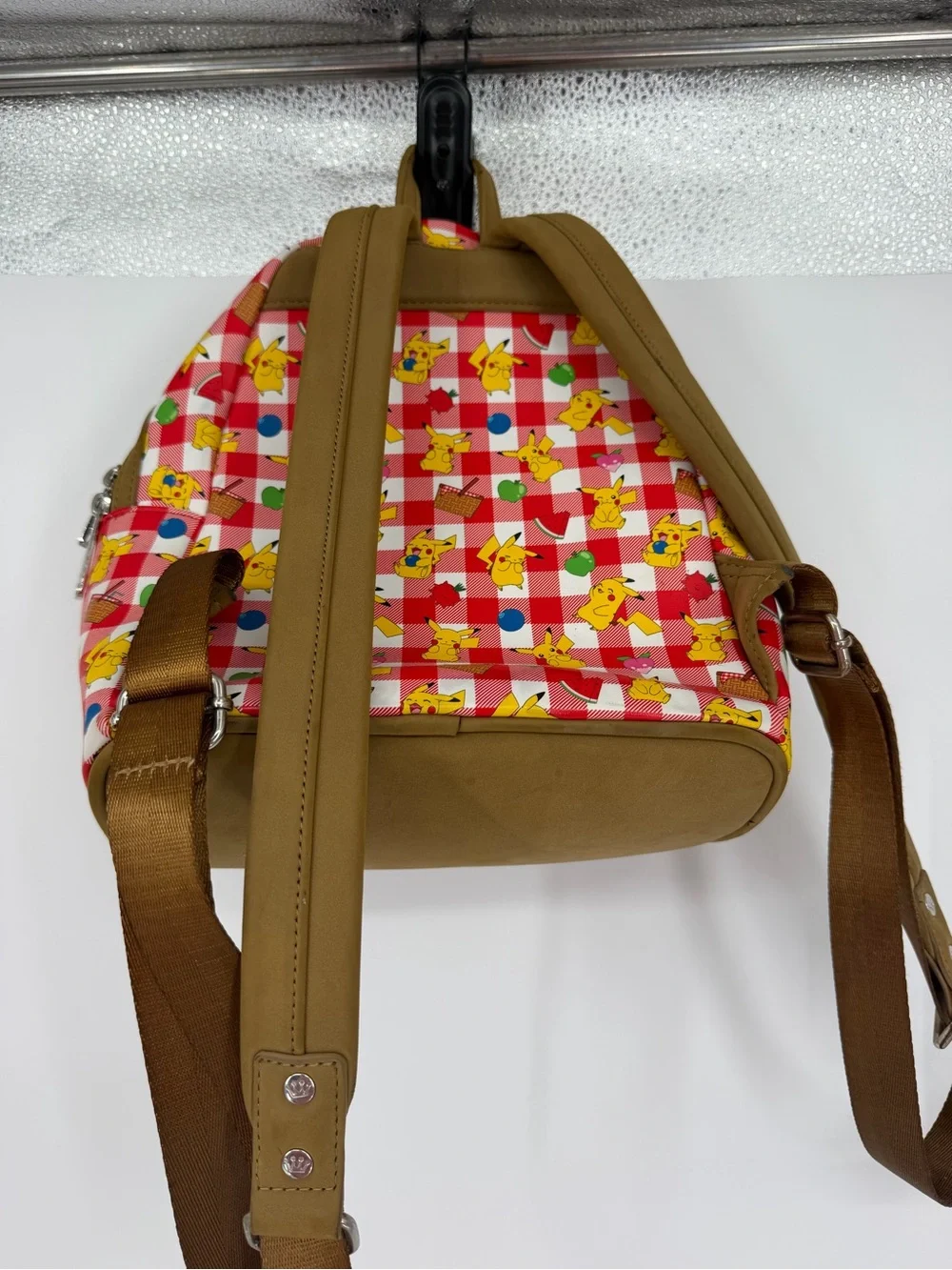 Loungefly Red Check Pikachu Picnic Mini Backpack with Brown Accents
